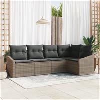 vidaXL 5-delige Tuinset met kussens poly rattan grijs