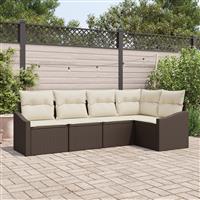 vidaXL 5-delige Tuinset met kussens poly rattan bruin