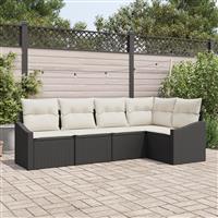 vidaXL 5-delige Tuinset met kussens poly rattan zwart