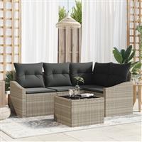 vidaXL 5-delige Tuinset met kussens poly rattan grijs