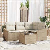 vidaXL 5-delige Tuinset met kussens poly rattan bruin