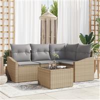 vidaXL 5-delige Tuinset met kussens poly rattan zwart