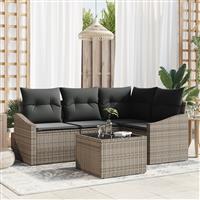 vidaXL 4-delige Tuinset met kussens poly rattan zwart
