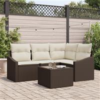 vidaXL 4-delige Tuinset met kussens poly rattan grijs