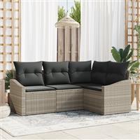 vidaXL 4-delige Tuinset met kussens poly rattan lichtgrijs