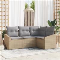 vidaXL 4-delige Tuinset met kussens poly rattan beige