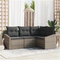 vidaXL 4-delige Tuinset met kussens poly rattan grijs