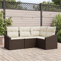 vidaXL 4-delige Tuinset met kussens poly rattan bruin