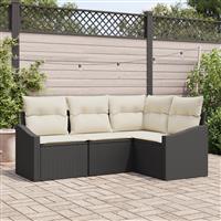 vidaXL 4-delige Tuinset met kussens poly rattan zwart
