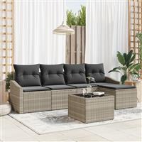 vidaXL 6-delige Tuinset met kussens poly rattan grijs