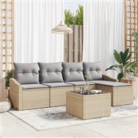 vidaXL 6-delige Tuinset met kussens poly rattan zwart