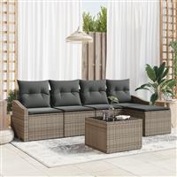 vidaXL 5-delige tuinset met kussens zwart poly rattan