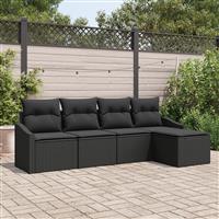 vidaXL 5-delige Tuinset met kussens poly rattan zwart
