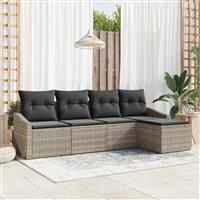vidaXL 5-delige Tuinset met kussens poly rattan lichtgrijs