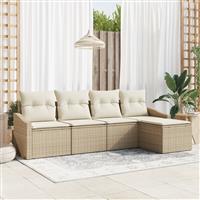 vidaXL 5-delige Tuinset met kussens poly rattan beige