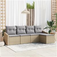 vidaXL 5-delige Tuinset met kussens poly rattan beige