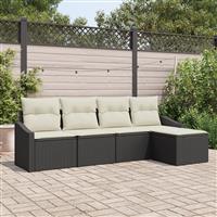 vidaXL 5-delige Tuinset met kussens poly rattan zwart