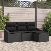 vidaXL 4-delige tuinsofa set met kussens in zwart poly riet