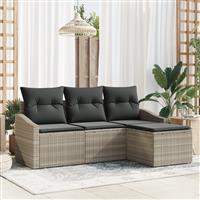vidaXL 4-delige tuinset met kussens in lichtgrijs poly rattan