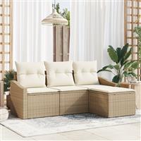 vidaXL 4-delige tuinset met kussens in beige poly rattan