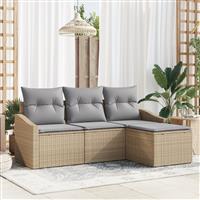 vidaXL 4-delige tuinset met kussens in beige poly riet