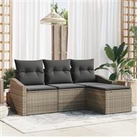 vidaXL 4-delige tuinbankset met kussens - Grijs Poly Rattan