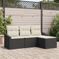 vidaXL 4-delige tuinset met kussens zwart poly rattan