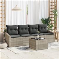 vidaXL 5-delige Tuinset met Kussens in Lichtgrijs Poly Rattan