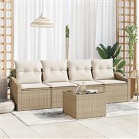 vidaXL 5-delige Tuinset met Kussens Beige Poly Rattan