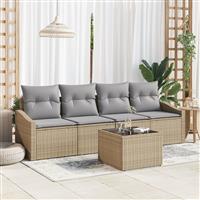 vidaXL 5-delige Tuin Eethoek met Kussens Beige Poly Rattan