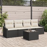 vidaXL 5-delige Tuinset met kussens - zwart poly rattan
