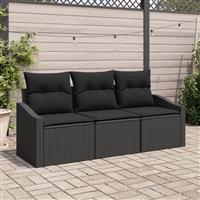 vidaXL 3-delige Tuinset met kussens poly rattan zwart