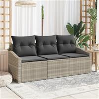 vidaXL 3-delige Tuinset met kussens poly rattan lichtgrijs