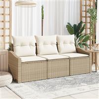 vidaXL 3-delige Tuinset met kussens poly rattan beige