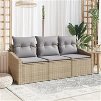 vidaXL 3-delige Tuinset met kussens poly rattan beige