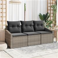 vidaXL 3-delige Tuinset met kussens poly rattan grijs