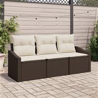 vidaXL 3-delige Tuinset met kussens poly rattan bruin