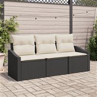 vidaXL 3-delige Tuinset met kussens poly rattan zwart