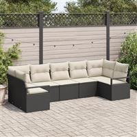 vidaXL 7-delige Tuinbankenset met kussens poly rattan zwart