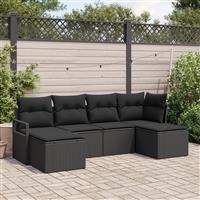 vidaXL 6-delige Tuinbankenset met kussens poly rattan zwart