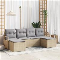vidaXL 6-delige Tuinbankenset met kussens poly rattan beige
