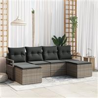 vidaXL 6-delige Tuinbankenset met kussens poly rattan grijs
