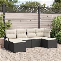 vidaXL 6-delige Tuinbankenset met kussens poly rattan zwart