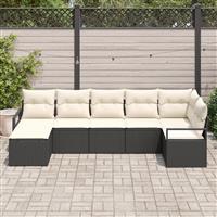 vidaXL 7 Delige Tuin Sofa Set met Kussens Zwart Poly Rattan