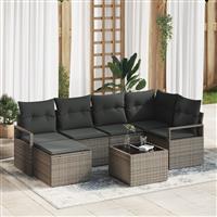 vidaXL 6-delige tuinbankset met kussens in zwart poly rattan