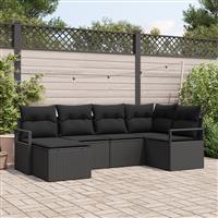 vidaXL 6-delige tuinset met kussens zwart poly rattan