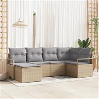 vidaXL 6-delige tuinsofa set met kussens - Beige Poly Rattan