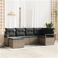 vidaXL 6-delige tuinbankset met kussens in een grijze kleur van poly rattan