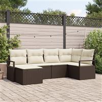 vidaXL 6-delige tuinbankset met kussens bruin poly rattan