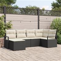 vidaXL 6-delige tuinset met kussens in zwart poly rattan